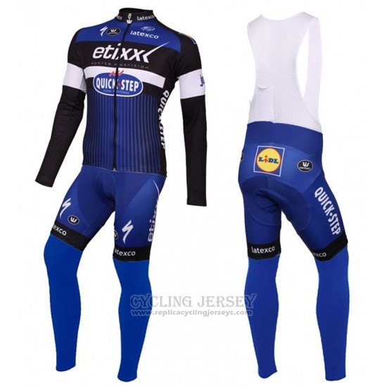 2016 Cycling Jersey Etixx Quick Step Blue and Black Long Sleeve and Bib Tight